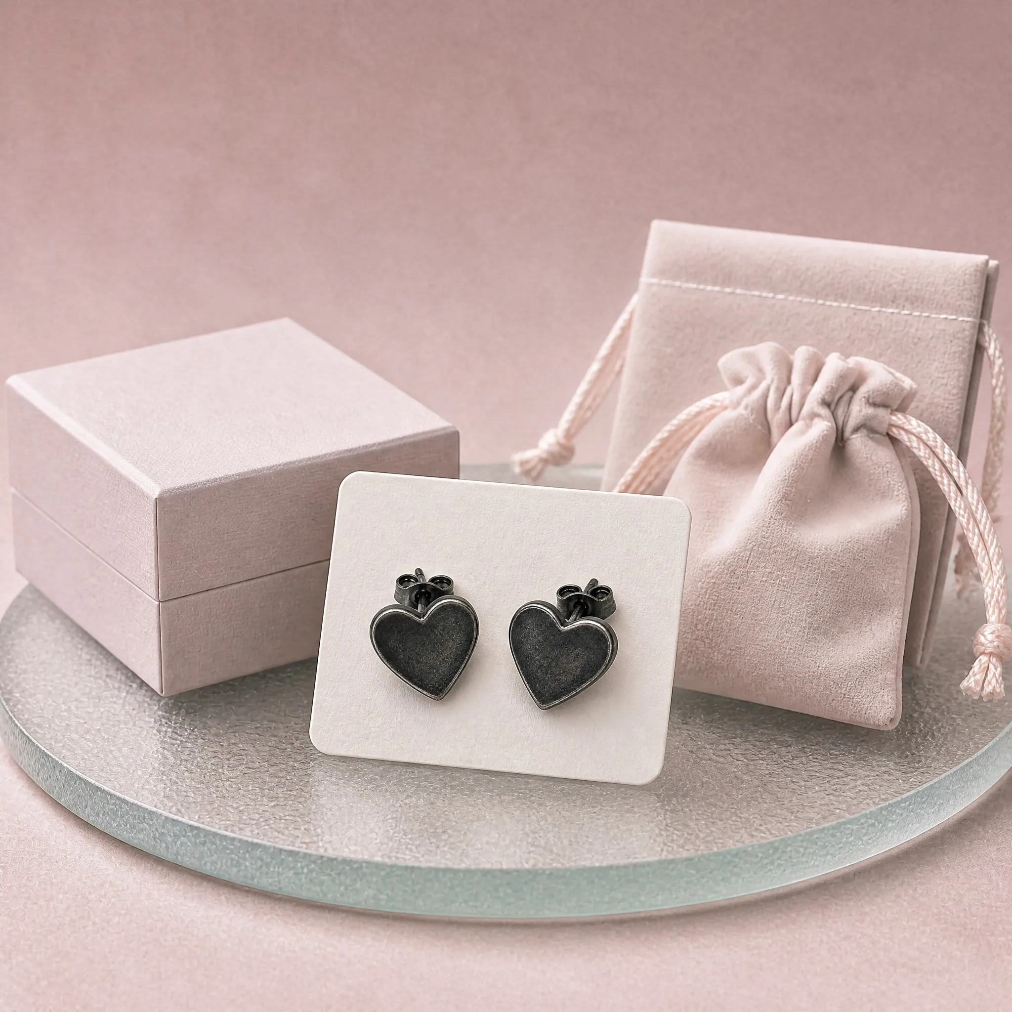 Oxidized black heart earrings packaging and gift box