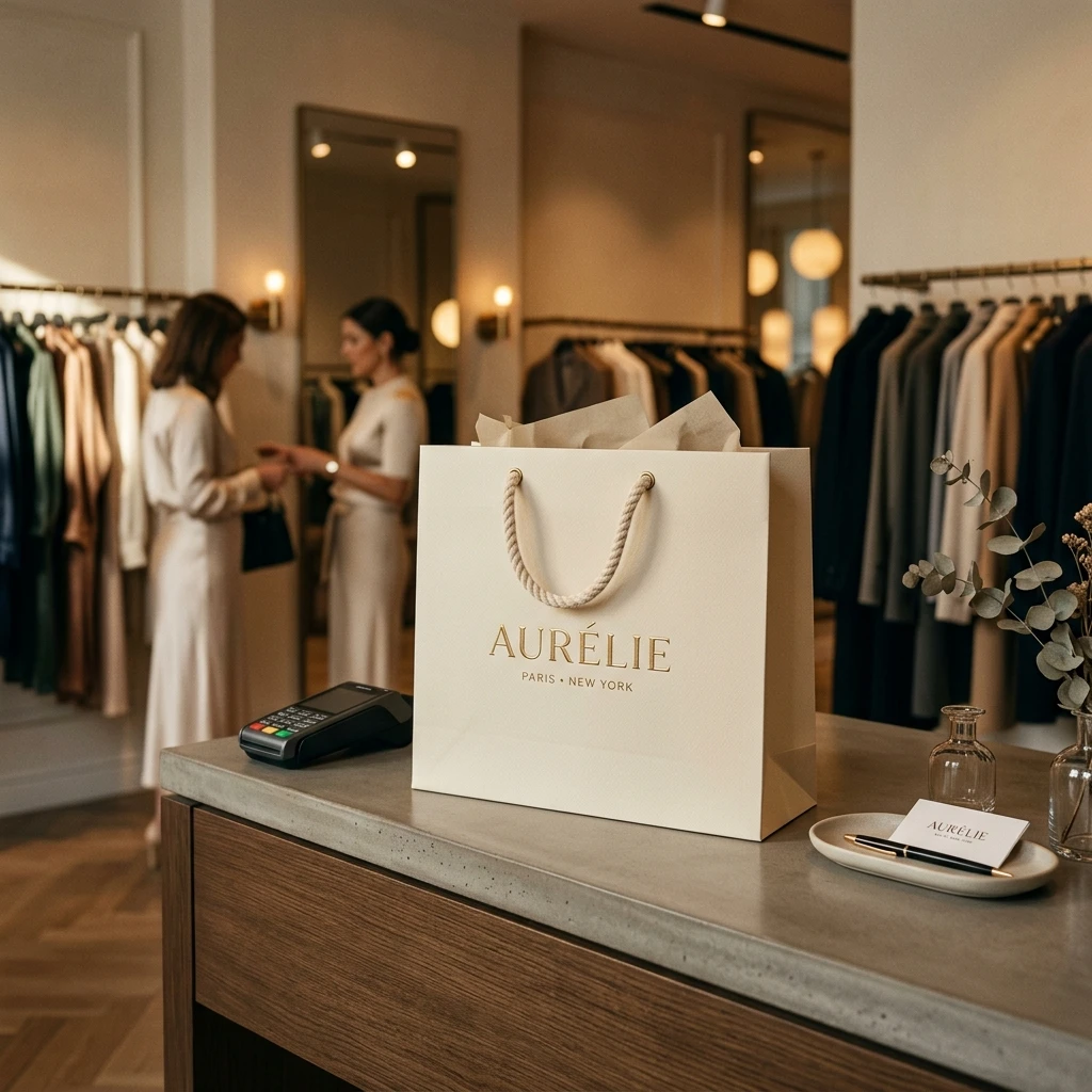 Boutique Shopping Bag at Fashion Checkout