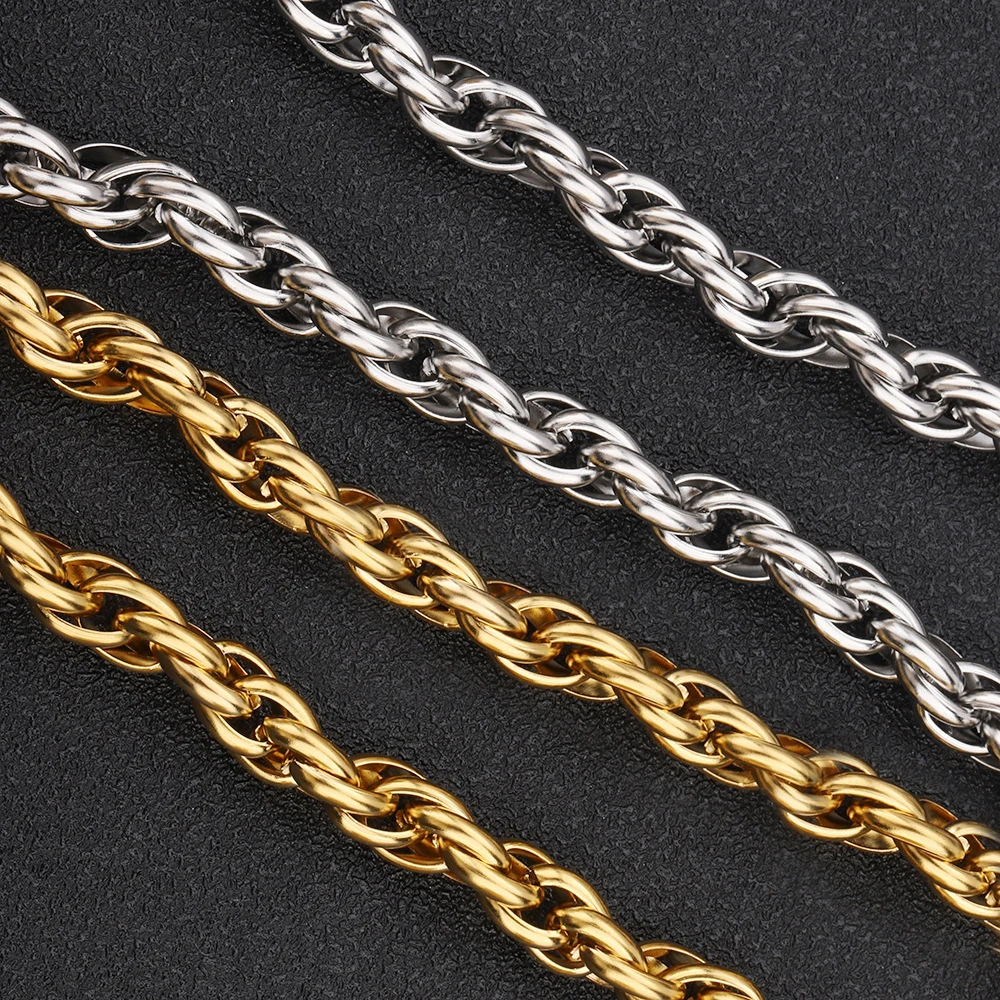 

Waterproof 7.3mm choker necklace chain gold PVD stainless steel twisted clavicle chain