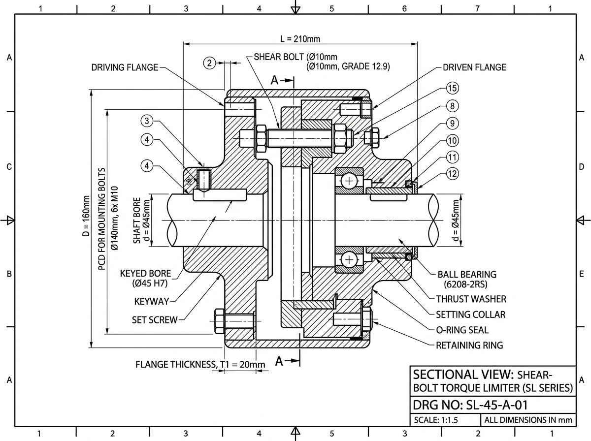 SL Series Shear Bolt Technical Drawing