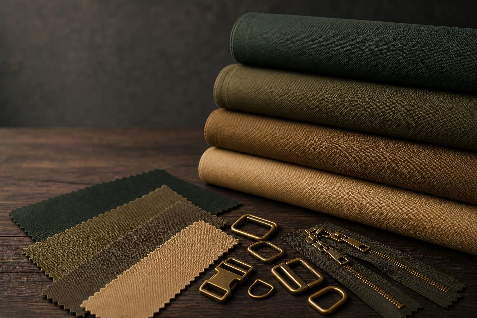 Fabrics and hardware being selected for the first sample