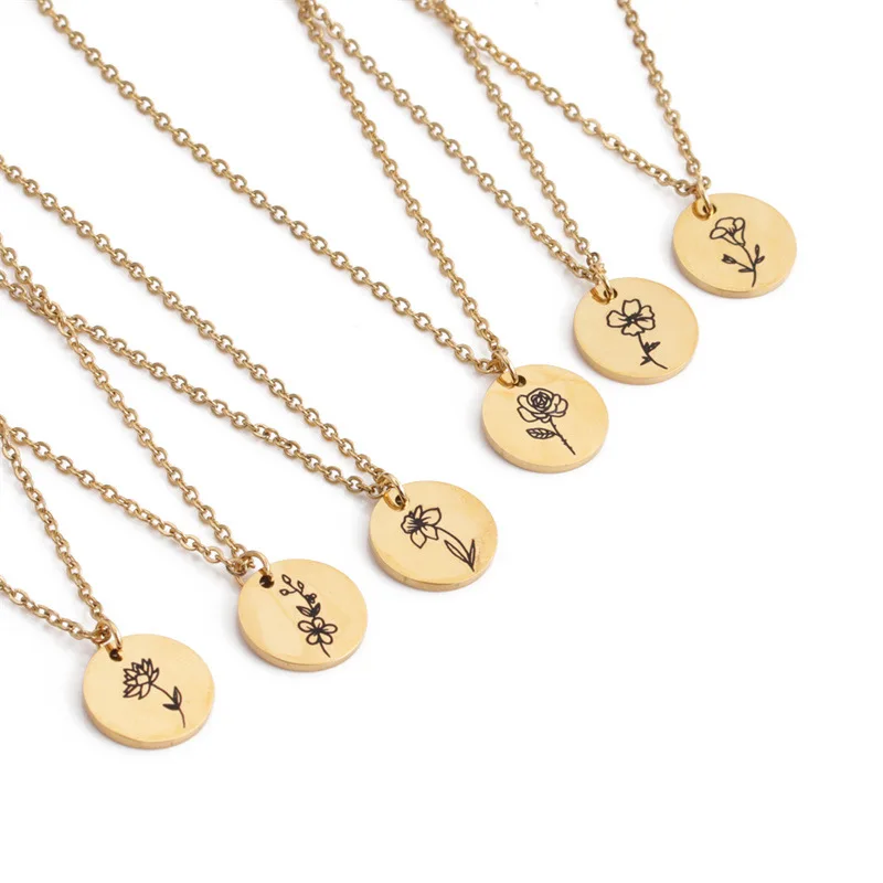 

OEM Custom Jewelry Birth Flower Stainless Steel Necklace For Women