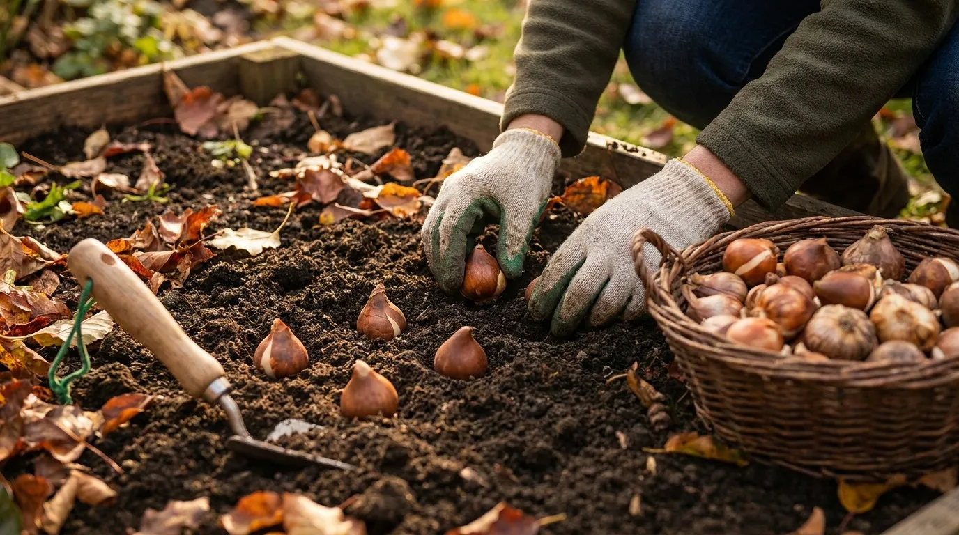 Planting autumn bulbs in garden soil