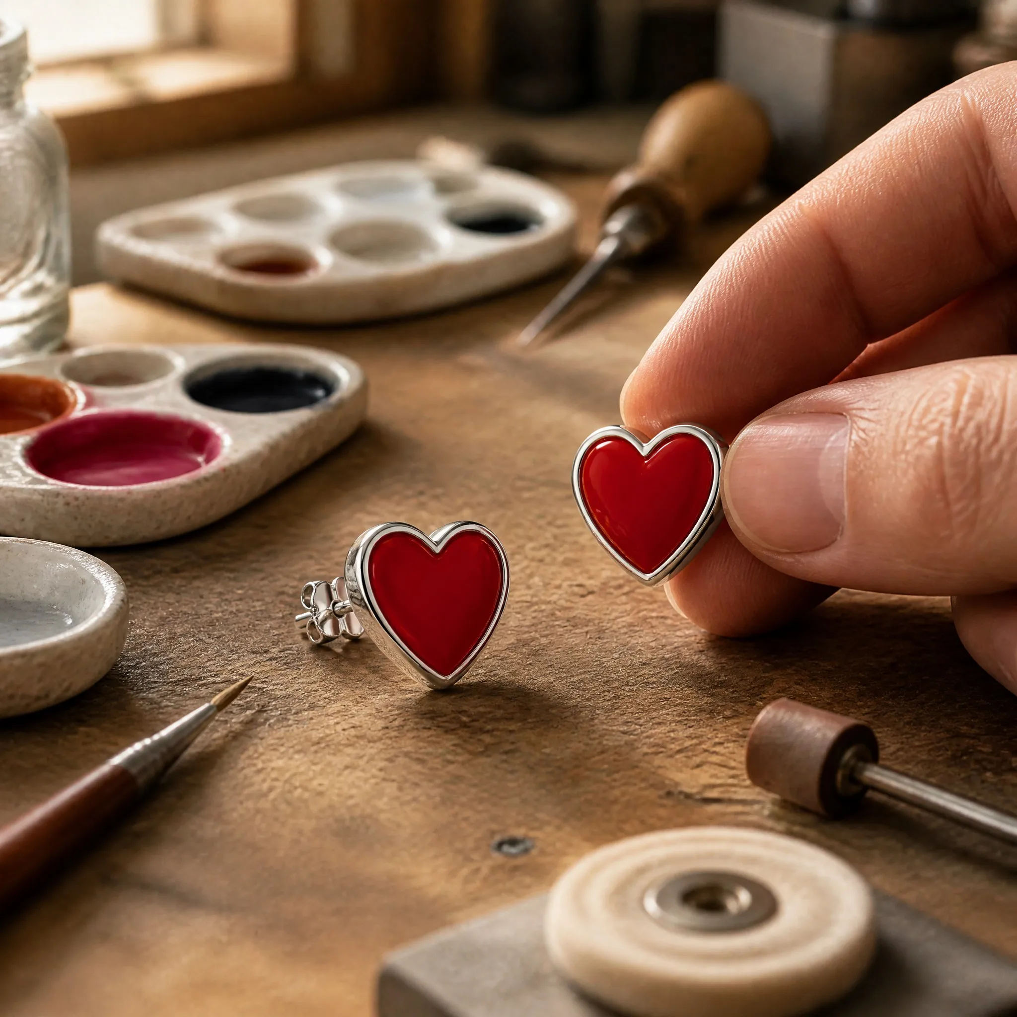 Hard enamel earring craftsmanship
