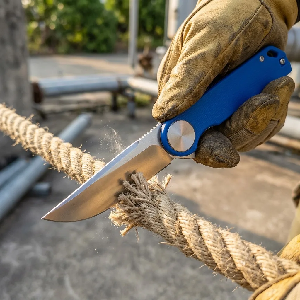 Blue EDC Knife in Use