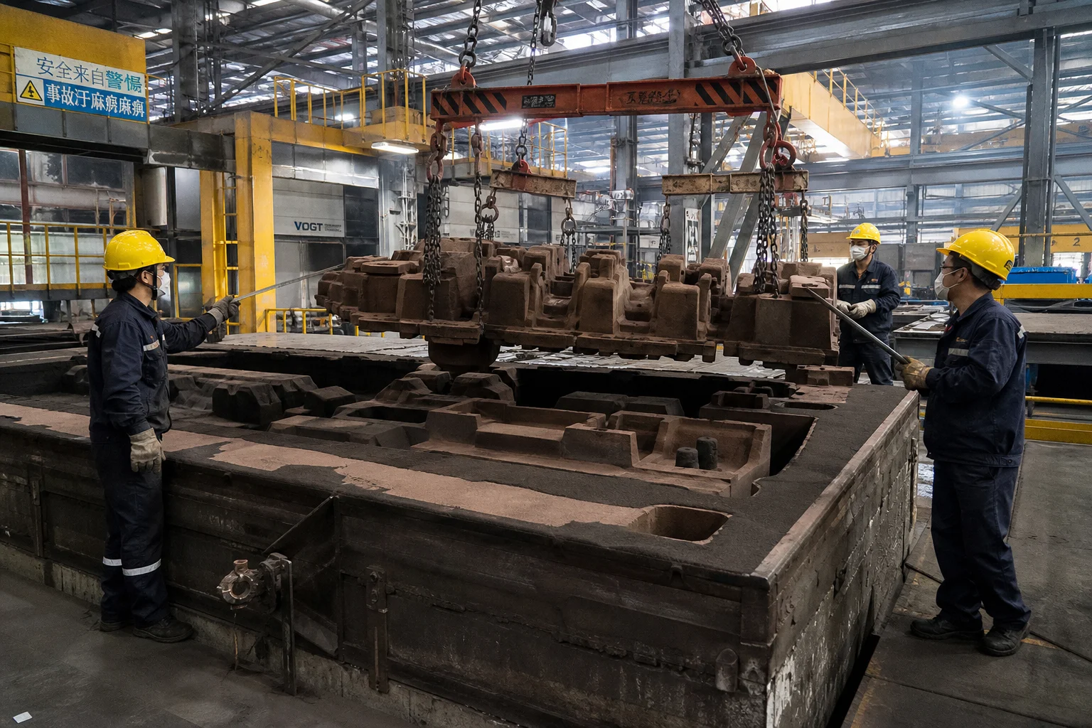 Automated sand molding and core setting for massive continuous casting machine segment frame