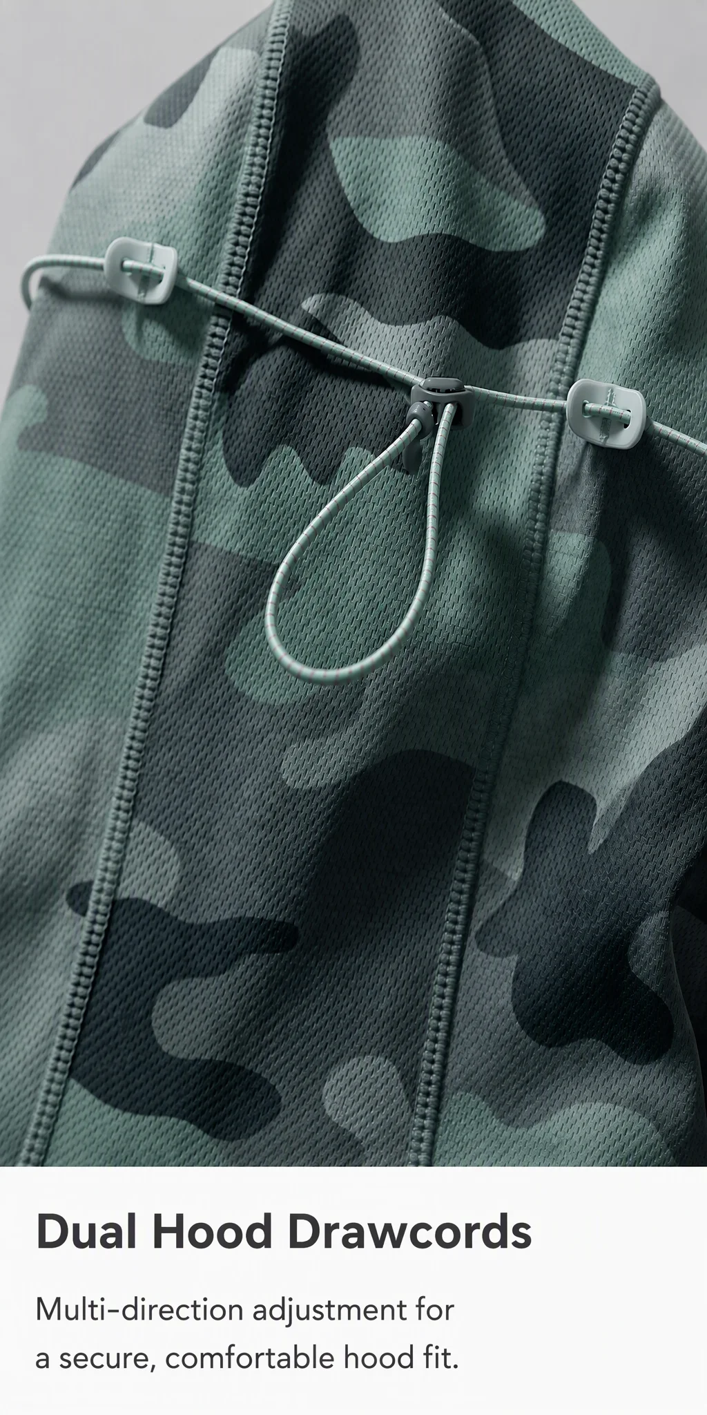 Dual hood drawcord detail on LKB-99035 jacket