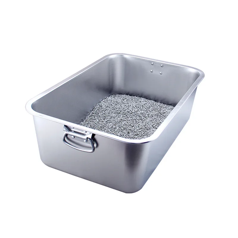 

Pet Stainless steel Litter box Kitty open large toilet Poop Cleaning basin