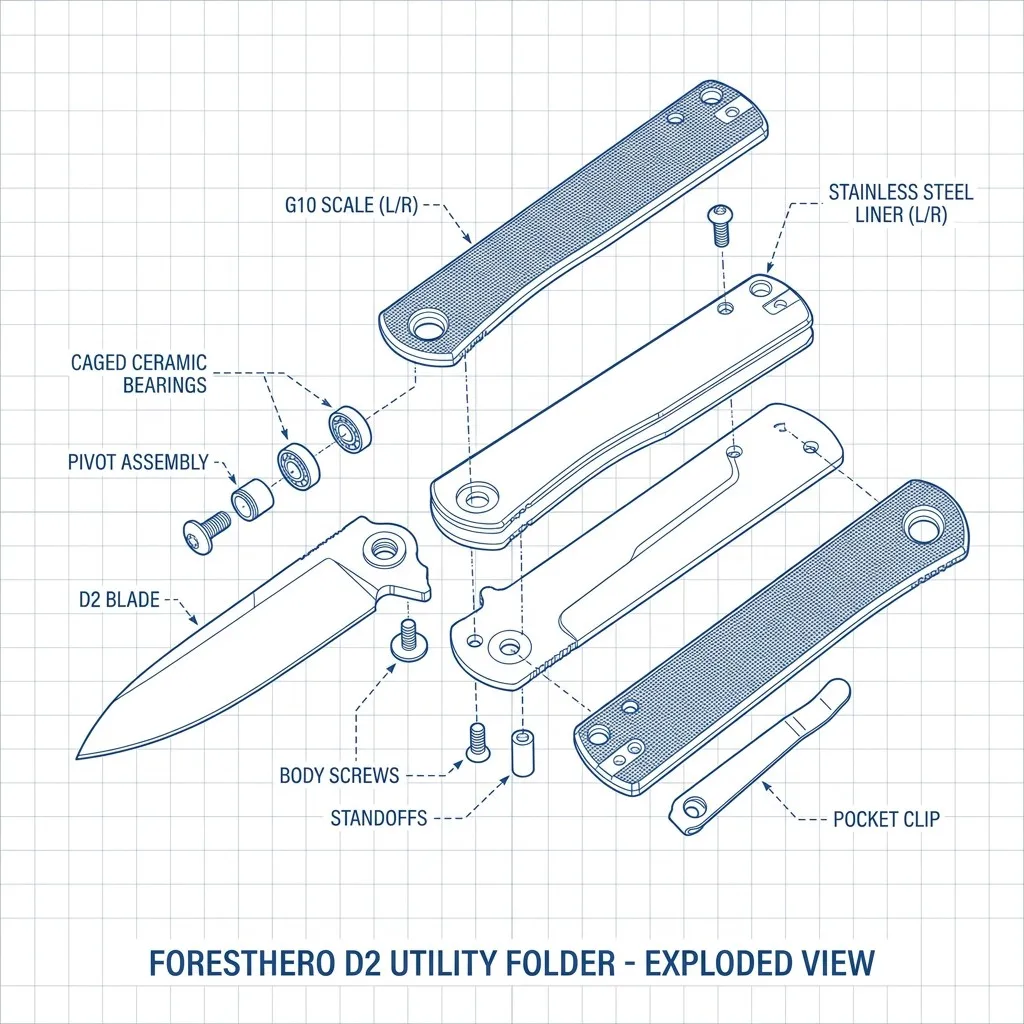 Exploded View of D2 Utility Knife