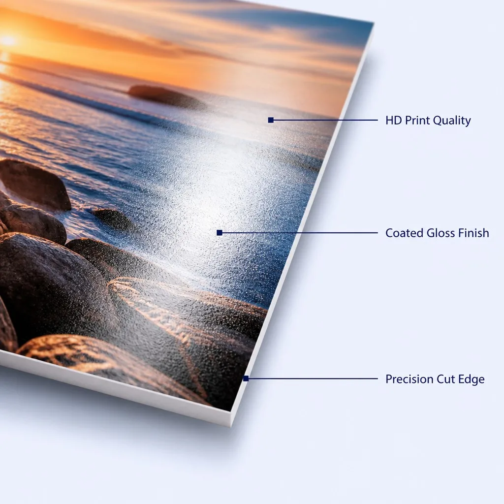 Material quality callout — HD Print, Gloss, Precision Edge