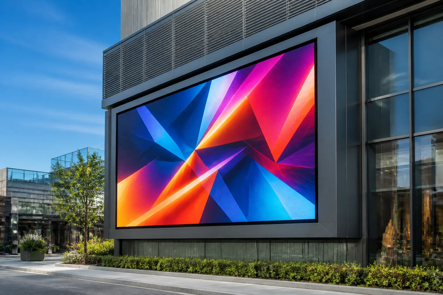 Outdoor high-brightness commercial LED advertising display screen on a building facade