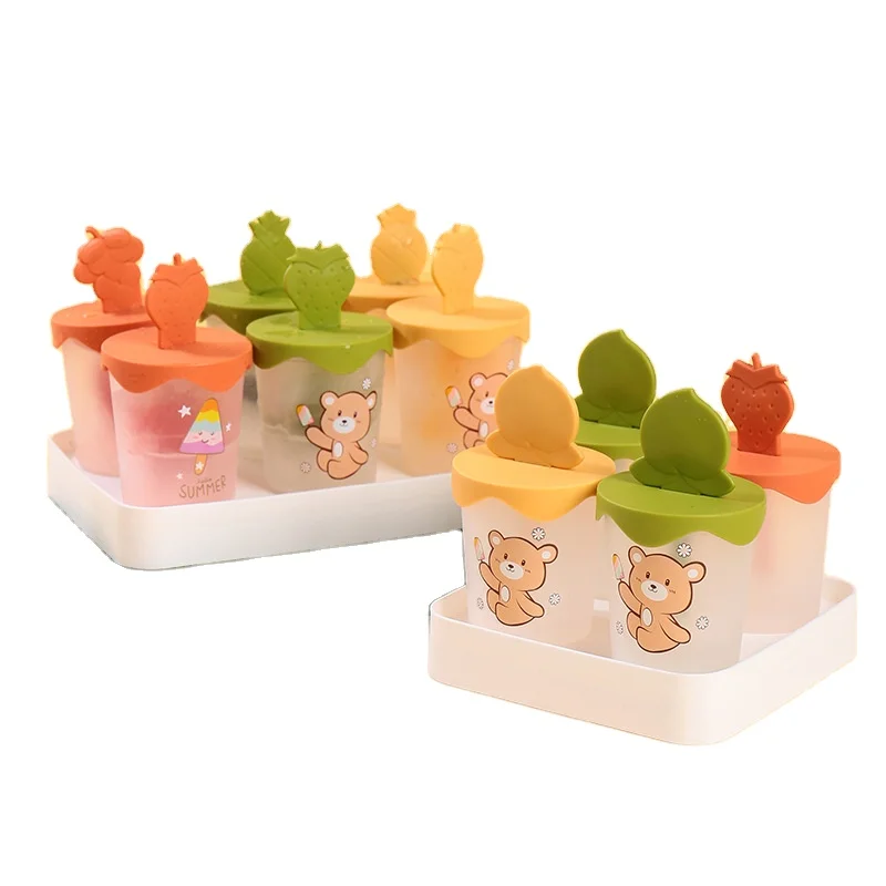 

Strawberry Handle Ice Molds Transparent 6 grids Fruit Popsicle Mold 4 Grids household ice cream mold frozen popsicles