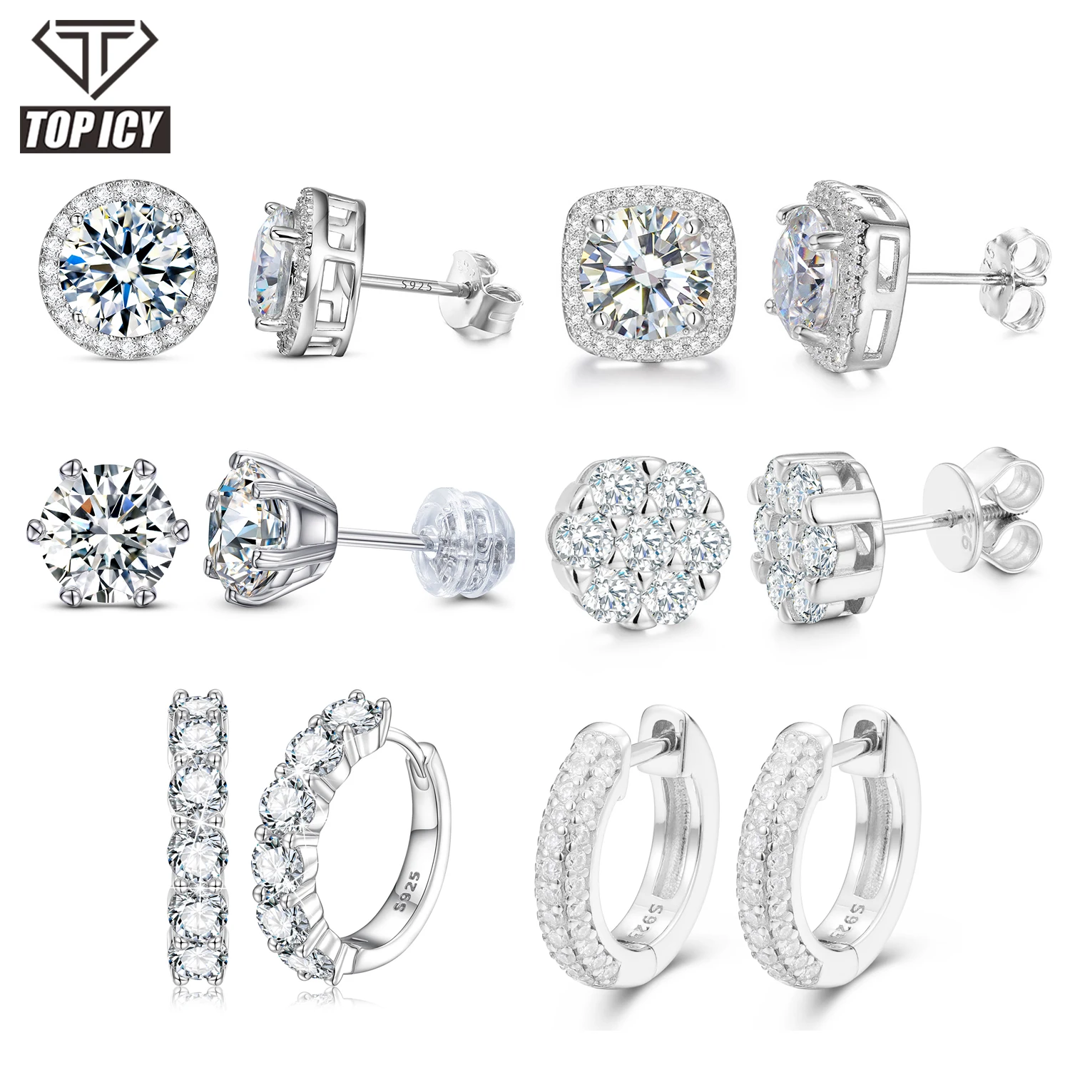 Pass Diamond test VVS D Moissanite Earrings Men Women 0.5CT-3CT 925 Silver GIA Certificate Lab Diamond Stud Luxury Jewelry