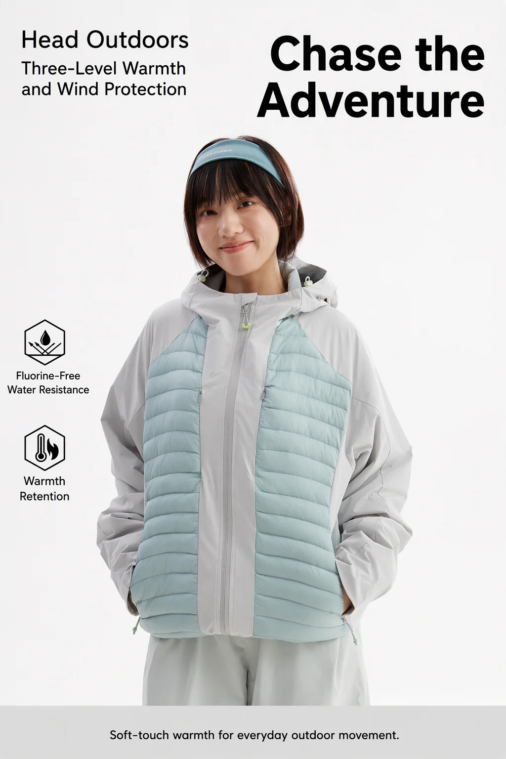 LKB-6527 hybrid thermal hooded jacket outdoor feature scene