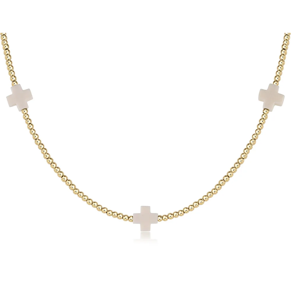 

Waterproof Choker Signature Turquoise White Small Cross Stone 2.5mm Gold Stainless Steel Bead Necklace for Women Fashion Jewelry