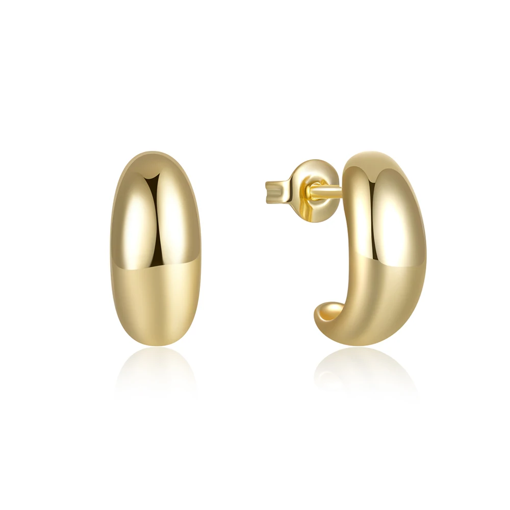 CANNER S925 Sterling Silver C-Shaped Glossy Metallic High-Quality Thick Chunky Earrings For Women 18k Gold