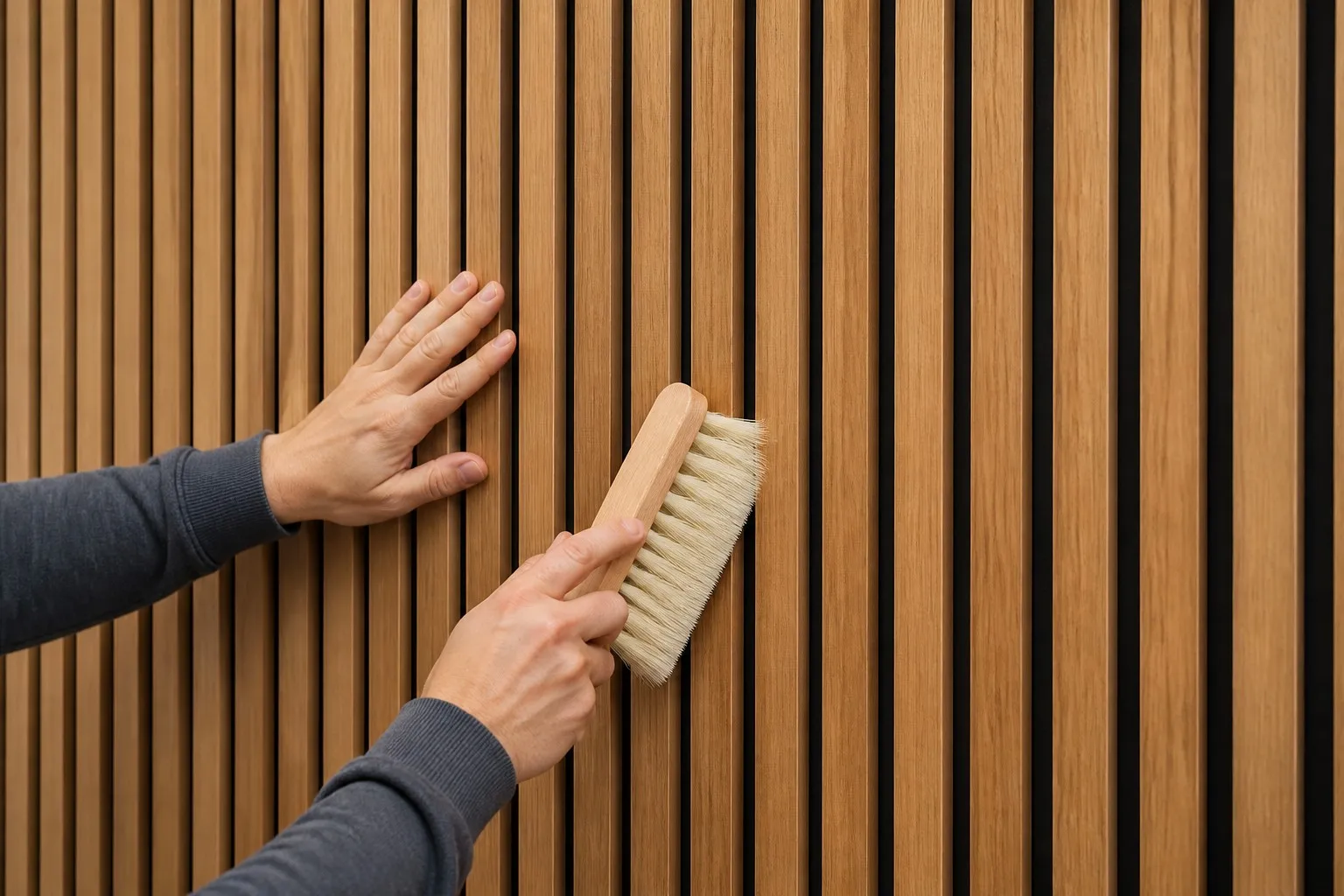 clean acoustic panels with wood slat surfaces