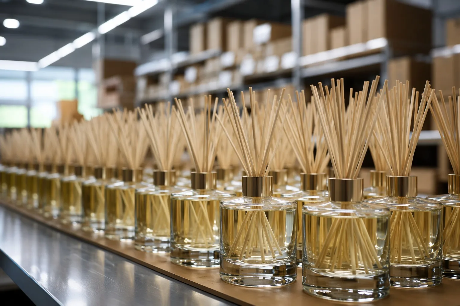 premium glass wholesale reed diffusers in modern warehouse