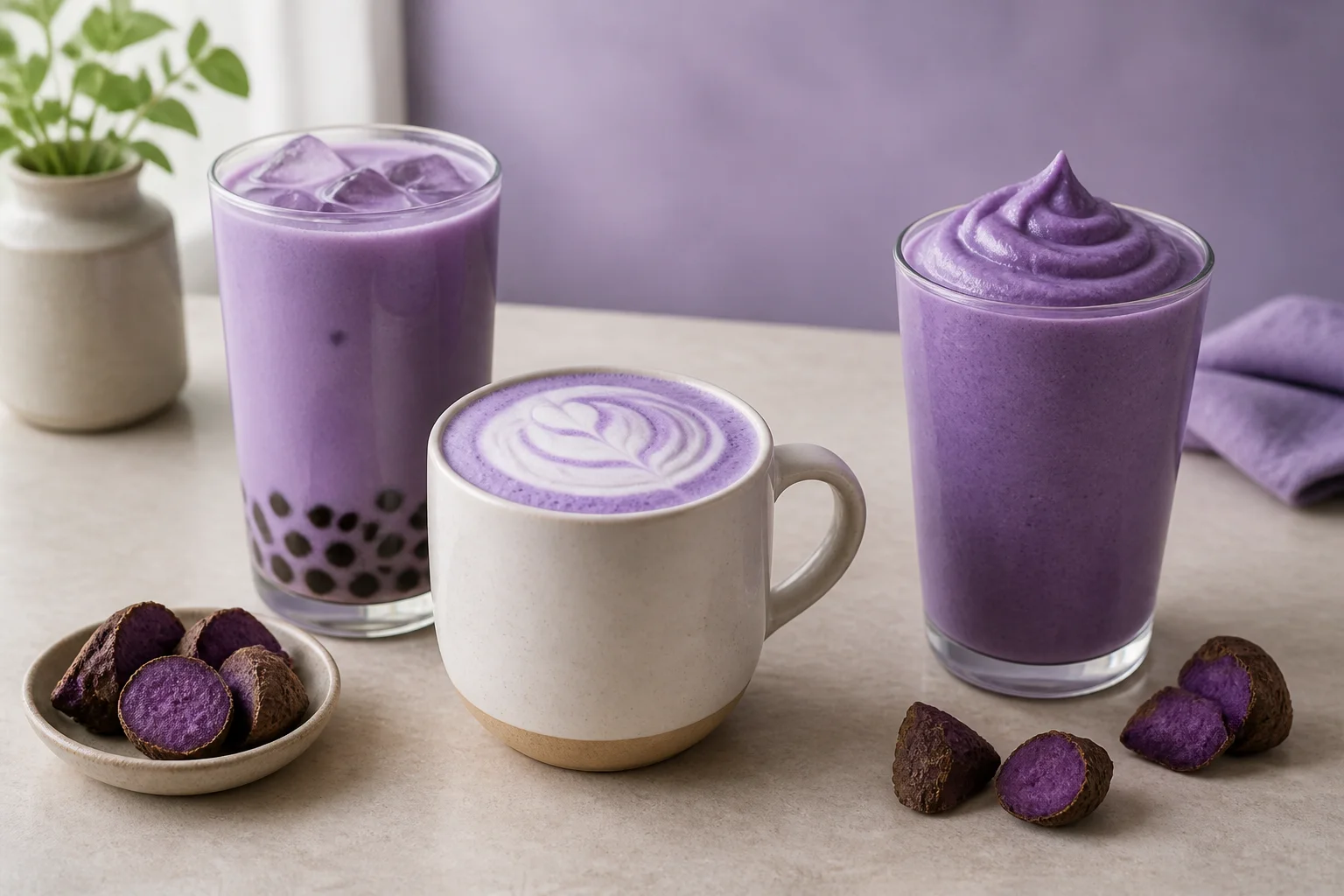 UBE milk tea latte and smoothie applications