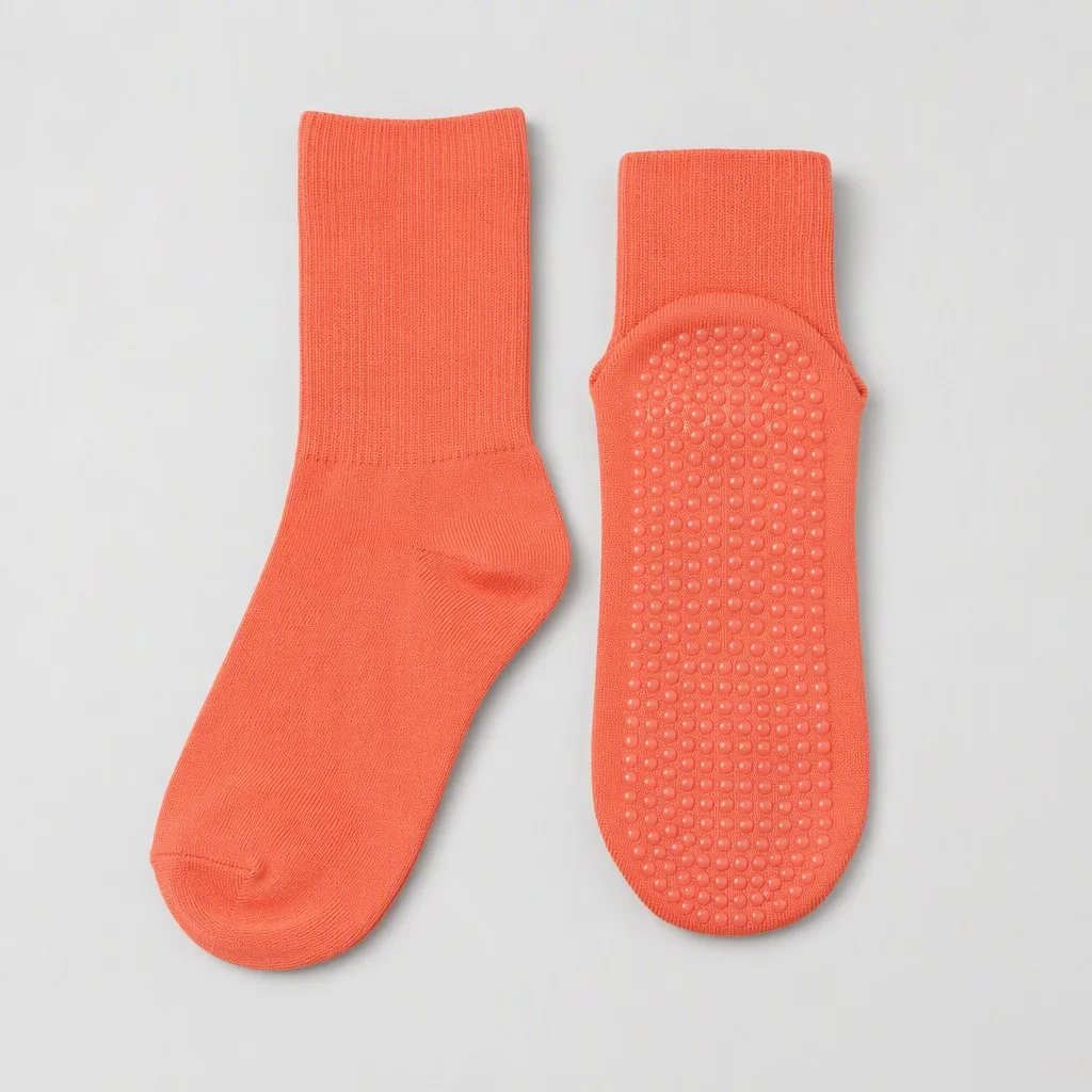 Calcetines Pilates Grip Coral Naranja Crew Mujer