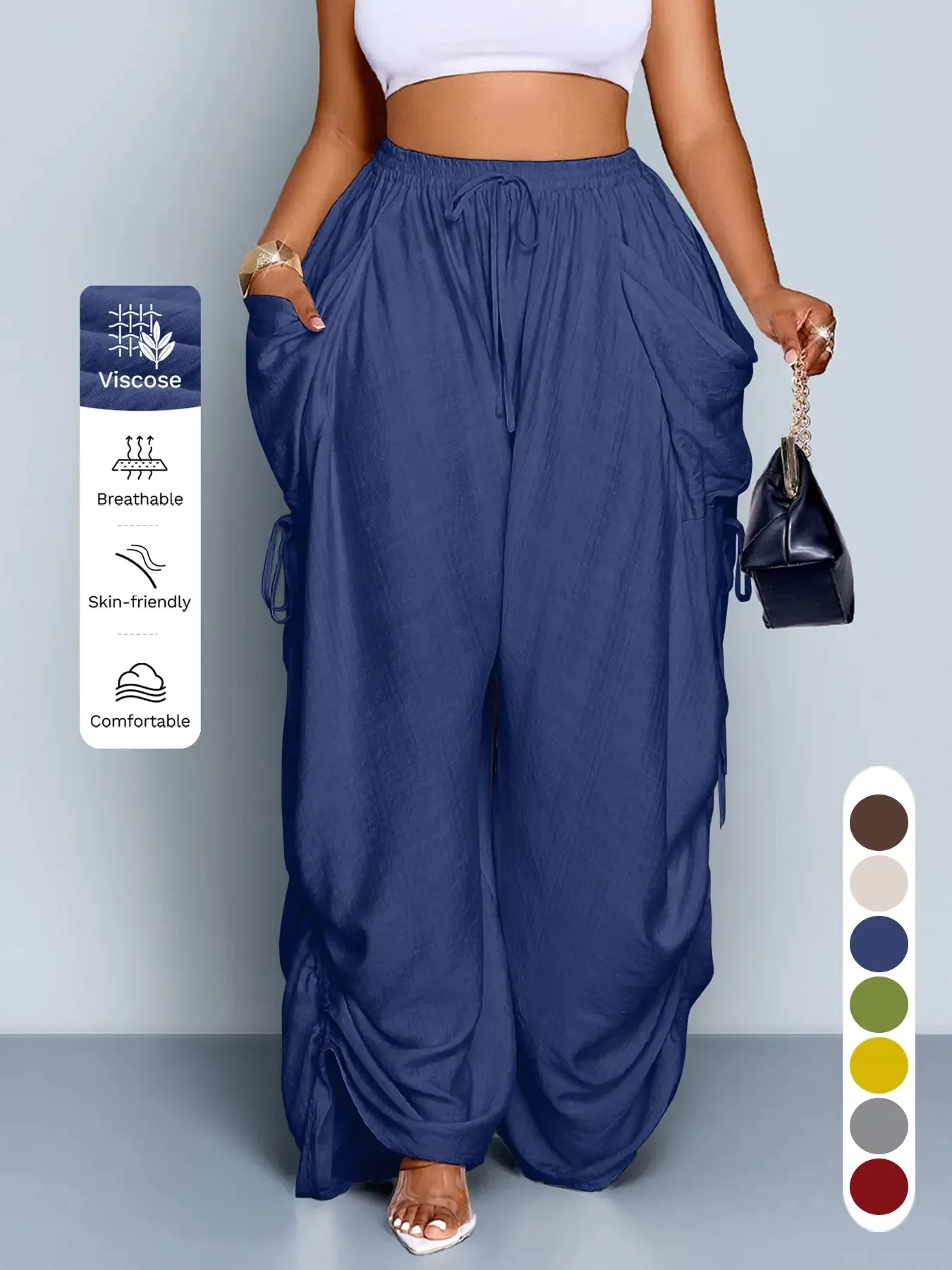 Navy Blue High Waist Wide Leg Pants Main