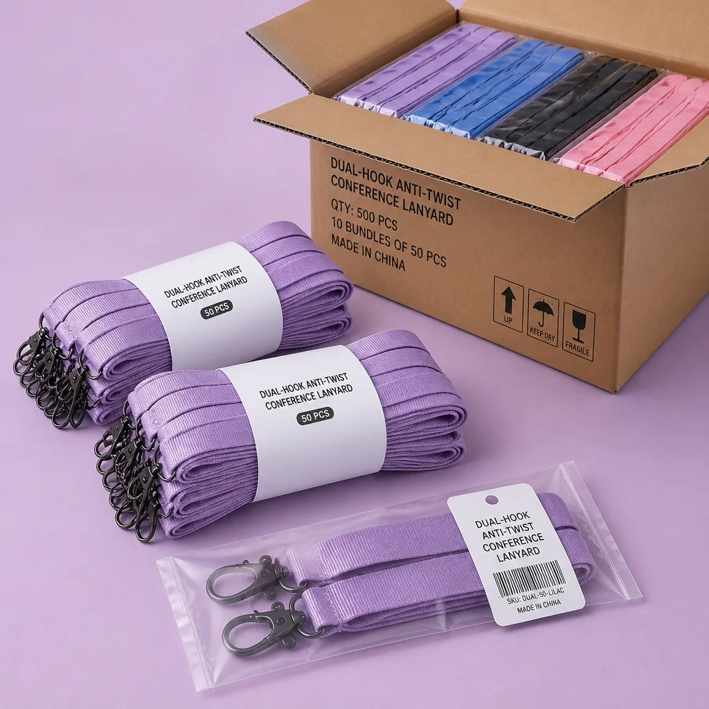 Sorted Registration Desk Packaging & Paper-Wrapped Lanyard Bundles