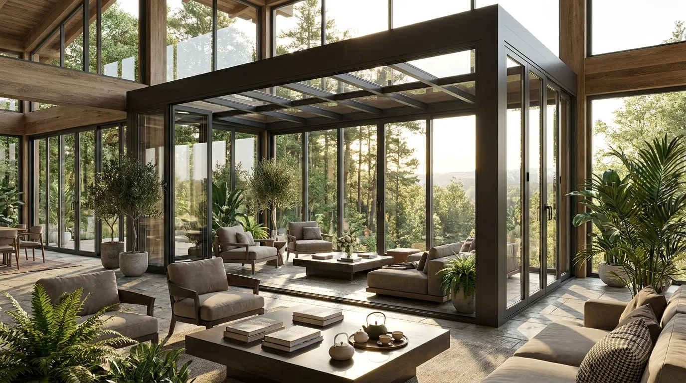 Modern luxury villa aluminum glass sunroom garden lounge lifestyle China Richocean