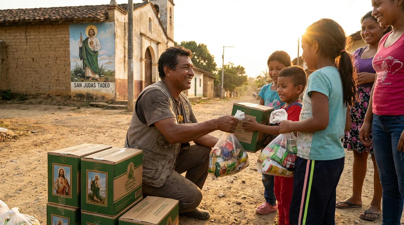 Daniel Soriano distributing aid to families Colombia mission 2019