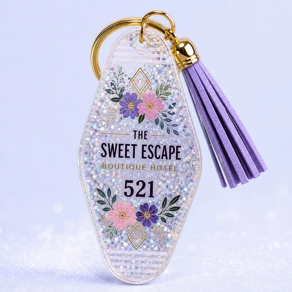 Transparent Glitter Hotel Key Tag front view
