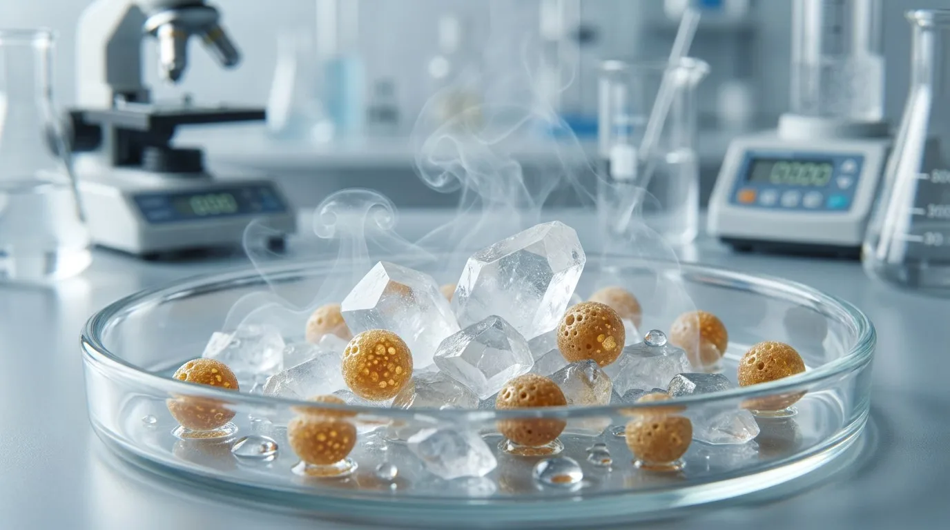 Macro photography of micro-encapsulated aromatic beads and moisture absorbing crystals