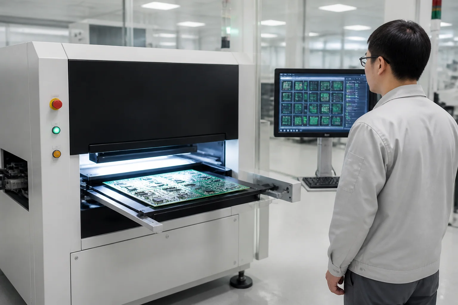 AOI machine inspecting a PCB panel