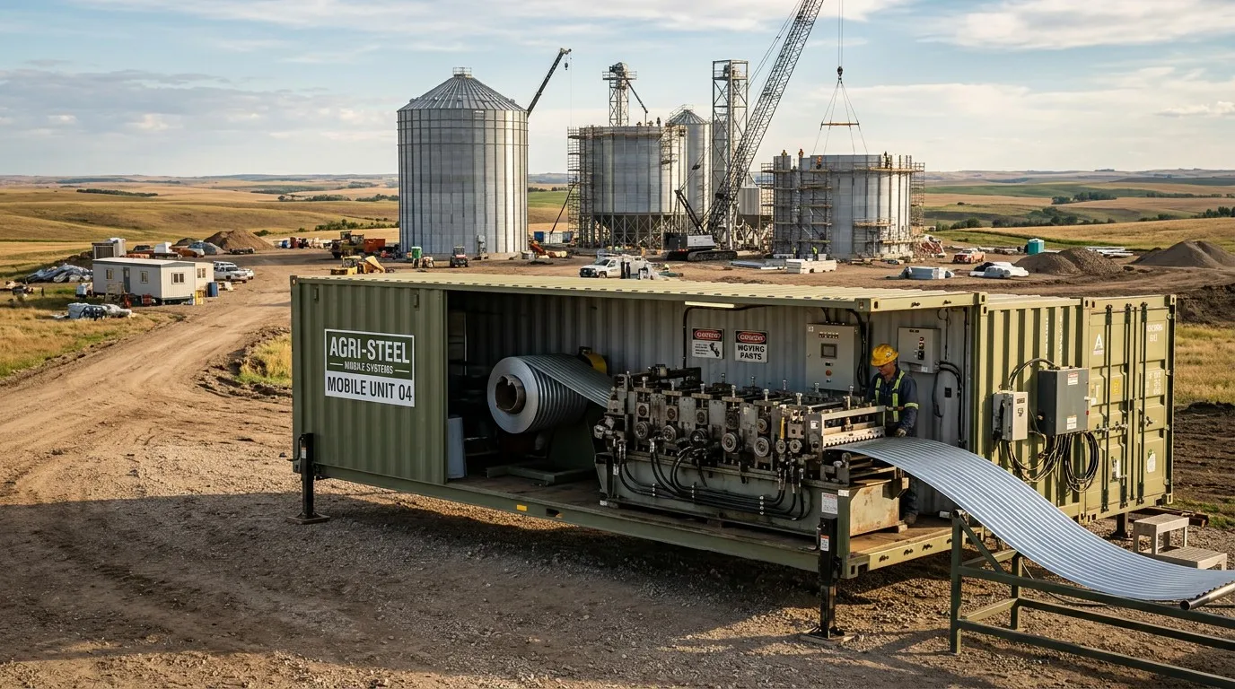 Mobile Containerized Grain Silo Roll Forming Line Deployed on Remote Site