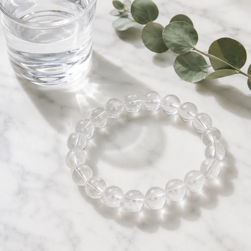 The Clear Mind with marble, water glass and eucalyptus