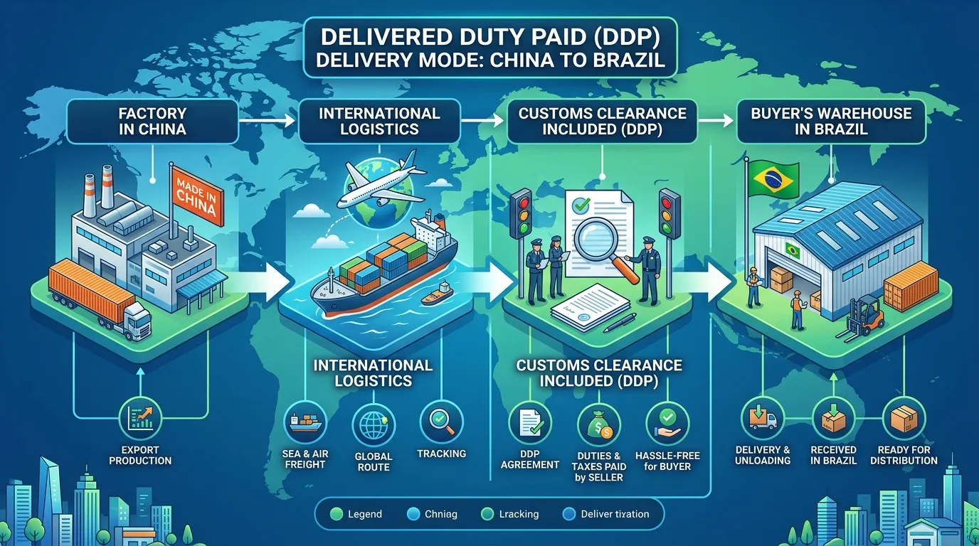 DDP送货到门全流程：中国工厂→国际物流→清关→巴西仓库