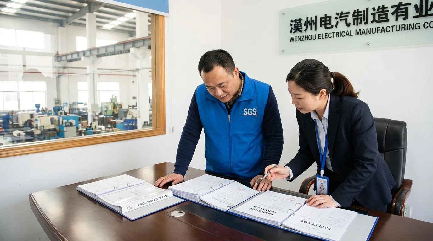 SGS专业审计员在温州工厂进行实地认证，核对生产资质与安全日志