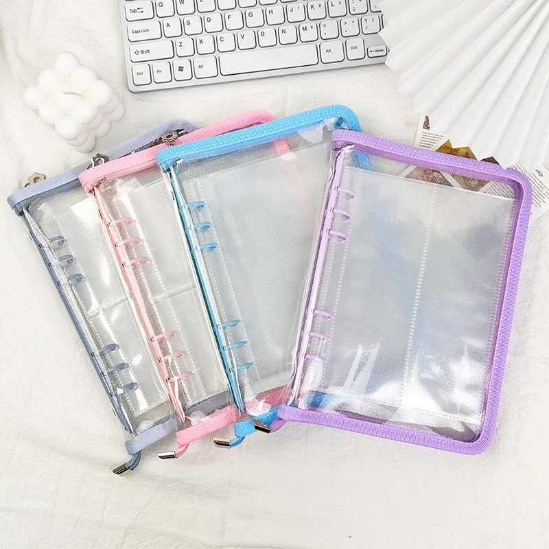 

Glitter PVC Kpop Photocard Binder Loose Leaf 6-Ring Wide A5 Photocards Holder with 4 Inch Pockets Photo Pages for Photo