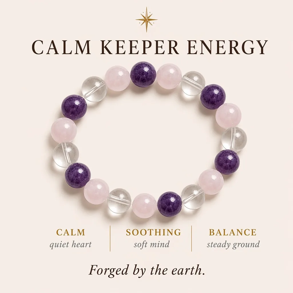 Calm Keeper Energy — Amethyst, Rose Quartz, Clear Quartz