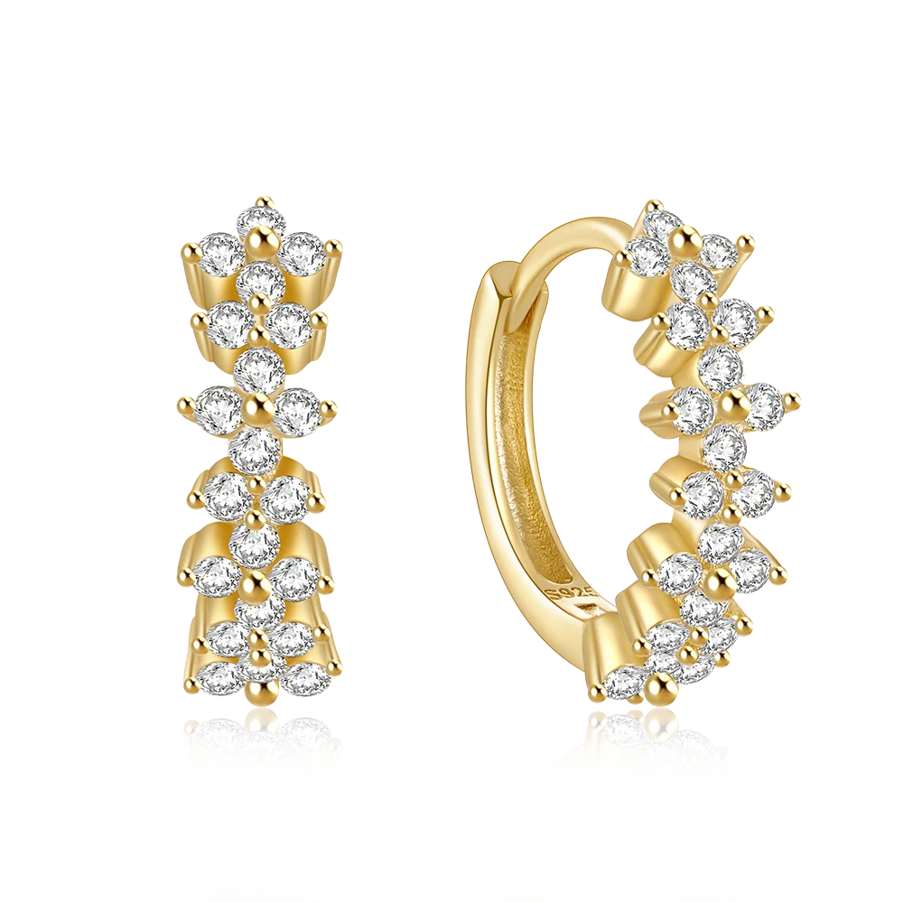 Ins Popular Huggie Earrings Trendy 5A Zircon Flower Shaped Fine Jewelry For Women  Luxury 925 Silver Hoop Earring