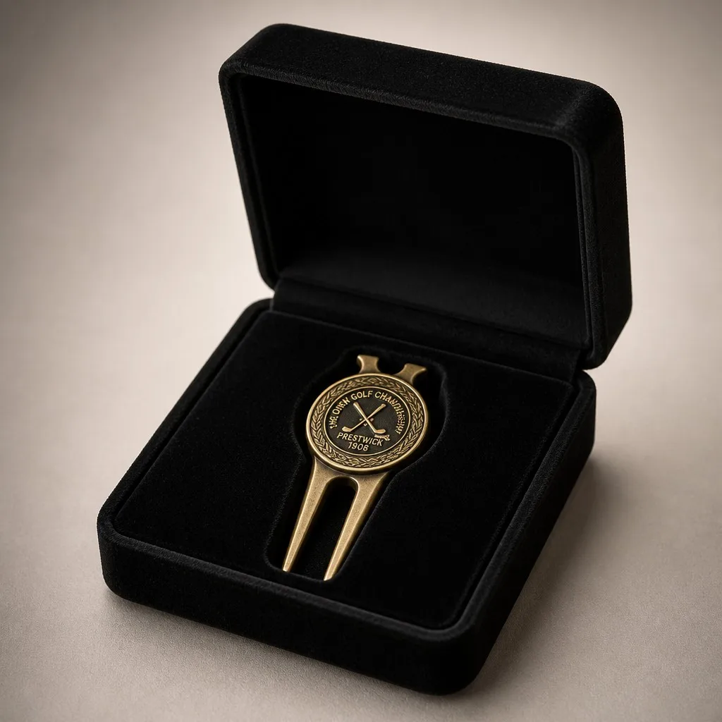 Divot tool with ball marker in black velvet gift box