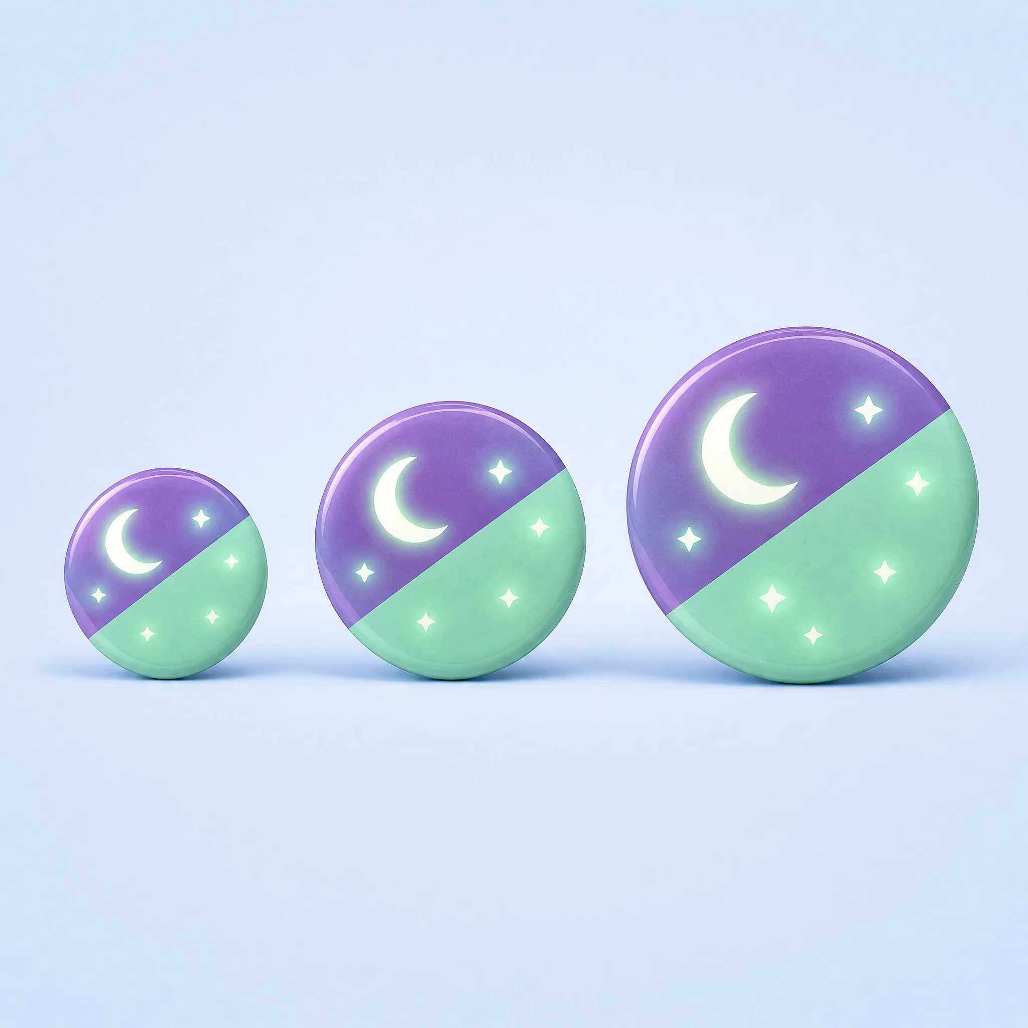 Glow in the dark button badge sizes 32mm 44mm 58mm