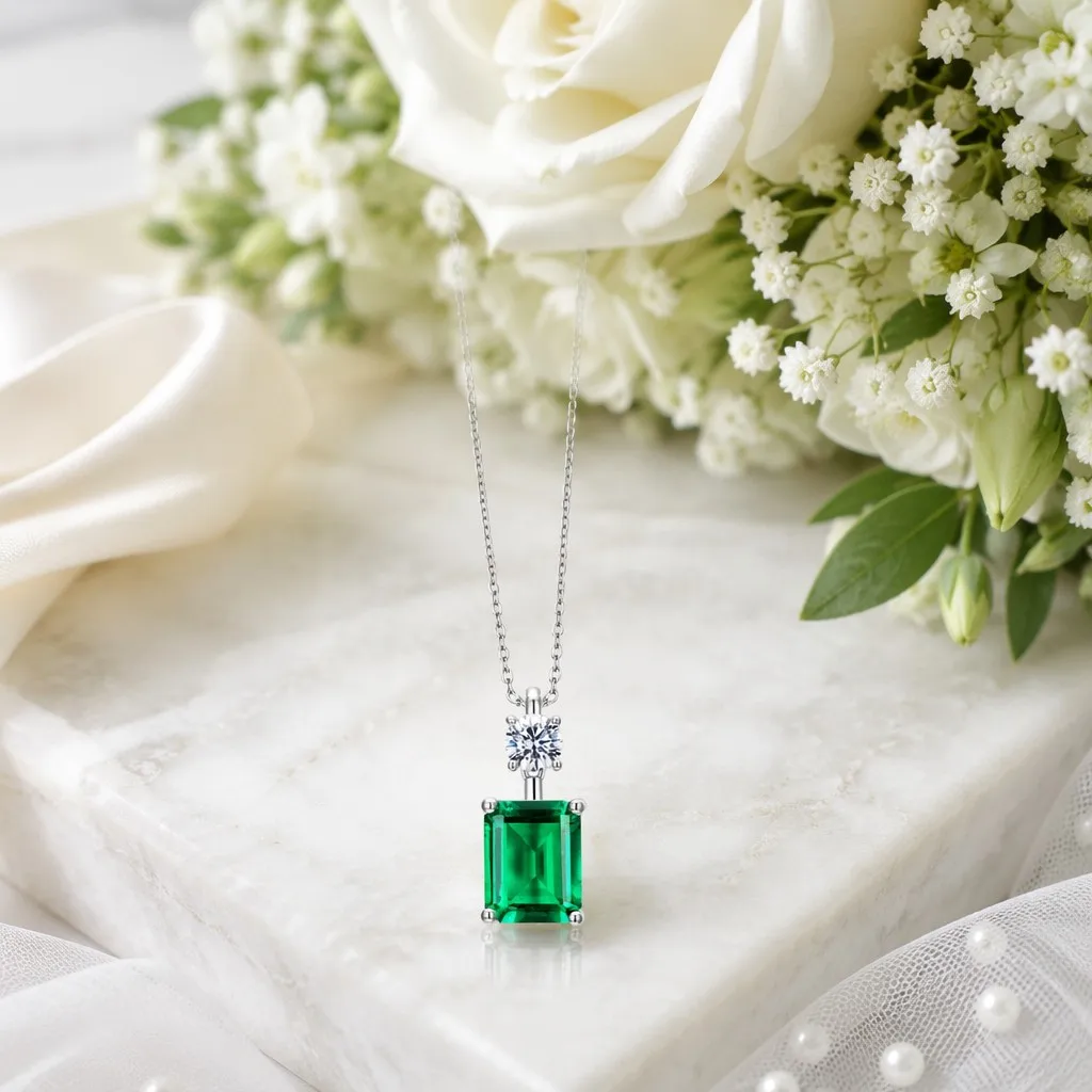 Forever Star 925 Sterling Silver Emerald Cut Clear Stone Minimalist Pendant Necklace for Women Wedding Gift Jewelry Third Party