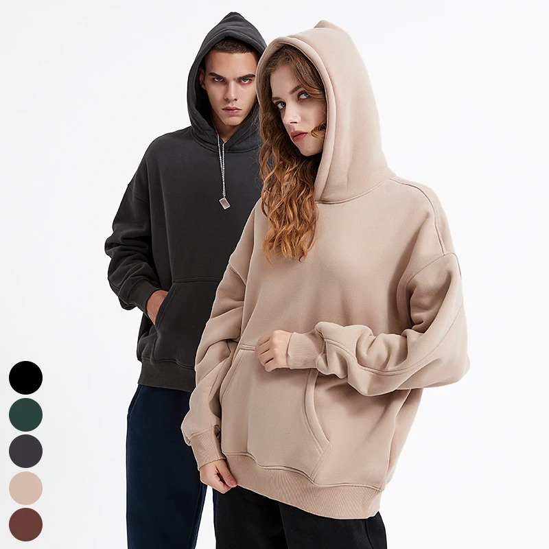 

New Style Streetwear Fashion Cotton Polyester Thick Custom Logo No String Oversized Drop Shoulder Unisex Mens Hoodies