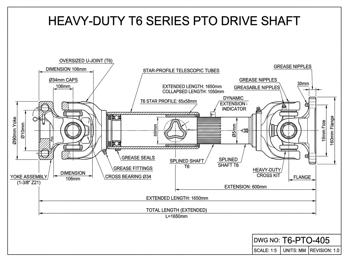 T6 Series PTO Shaft Technical Drawing