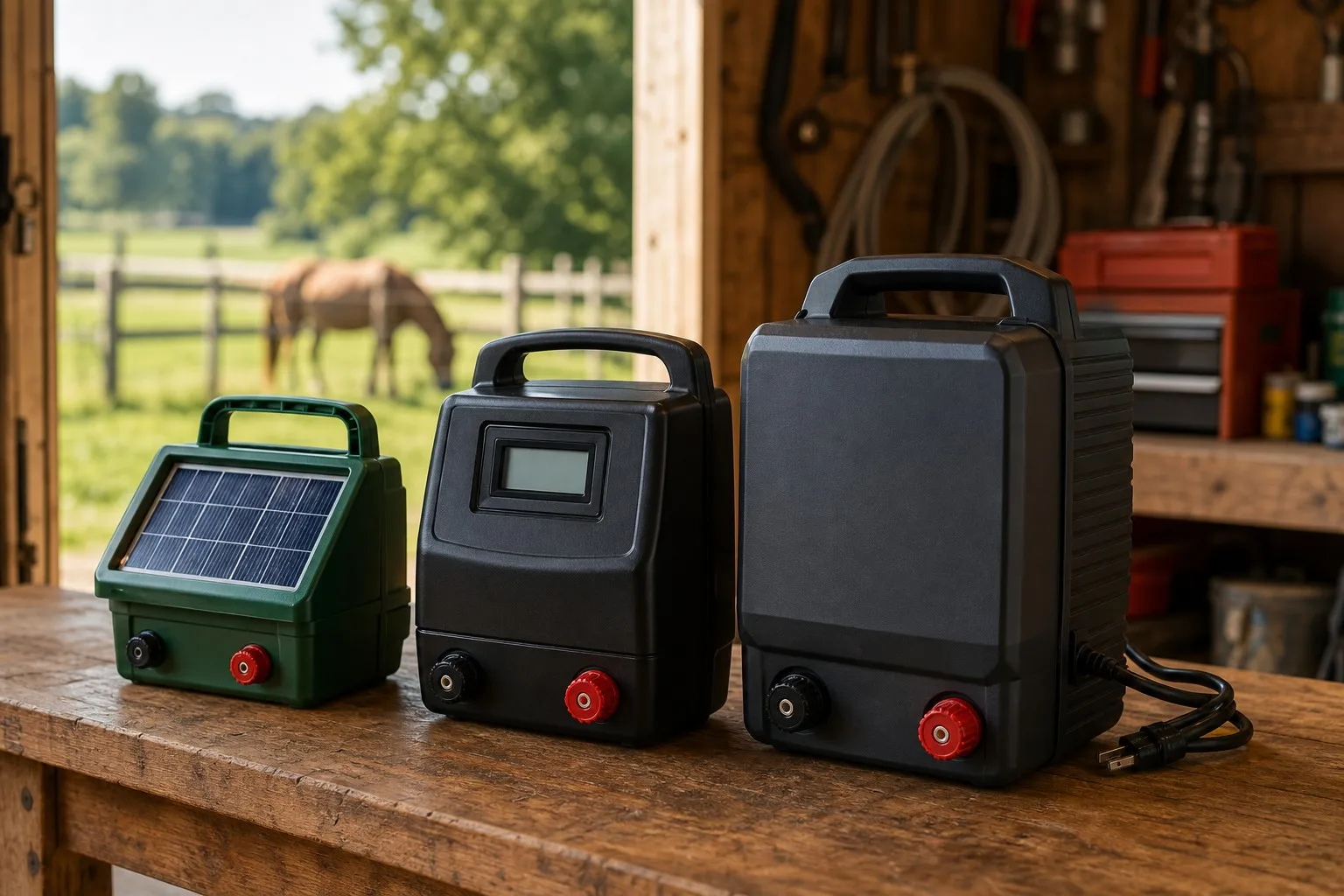 Portable electric fence energizers compared side by side for cattle farms