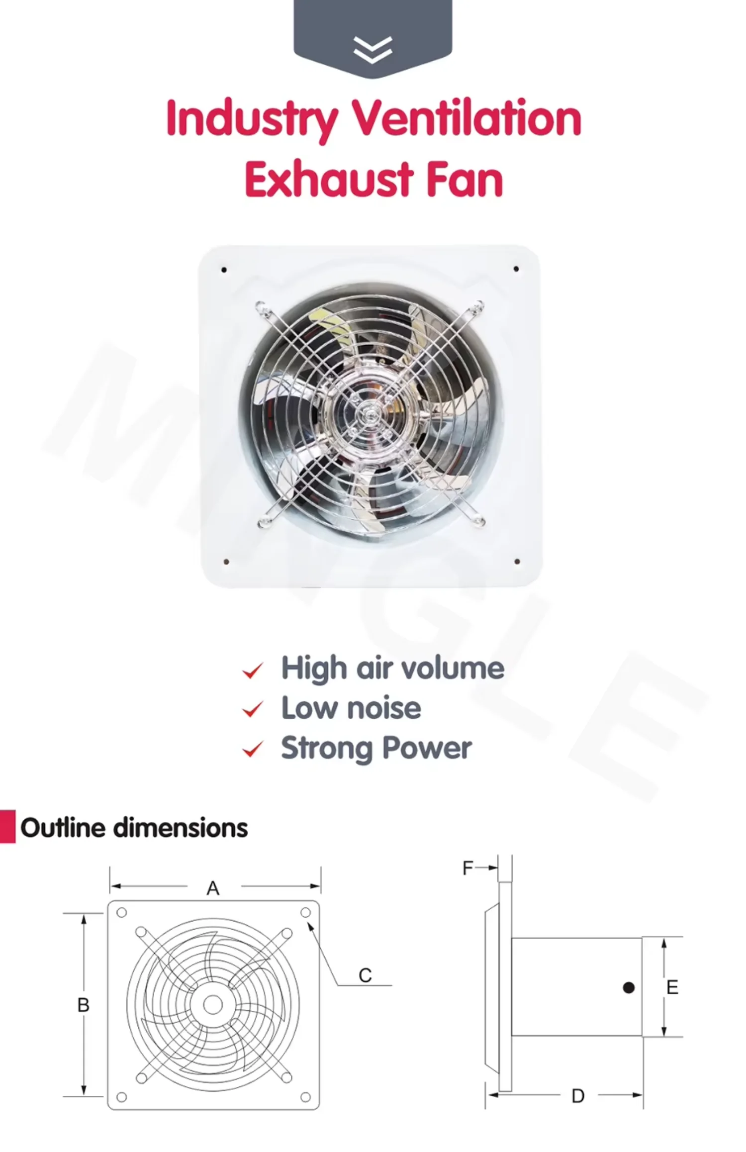 Commercial Wall-mounted Exhaust Fan, 2800rpm, 220V - detail 6