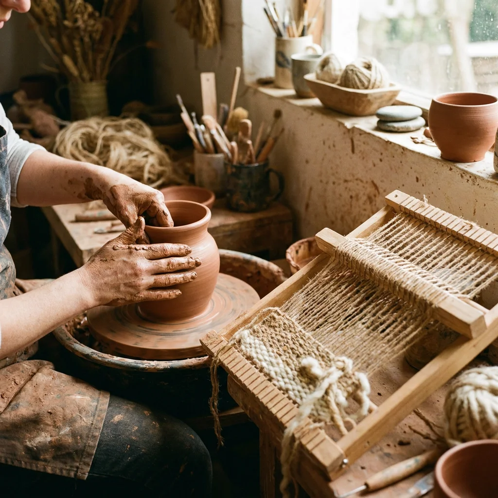 Mains d'artisan travaillant la terre avec passion et authenticité