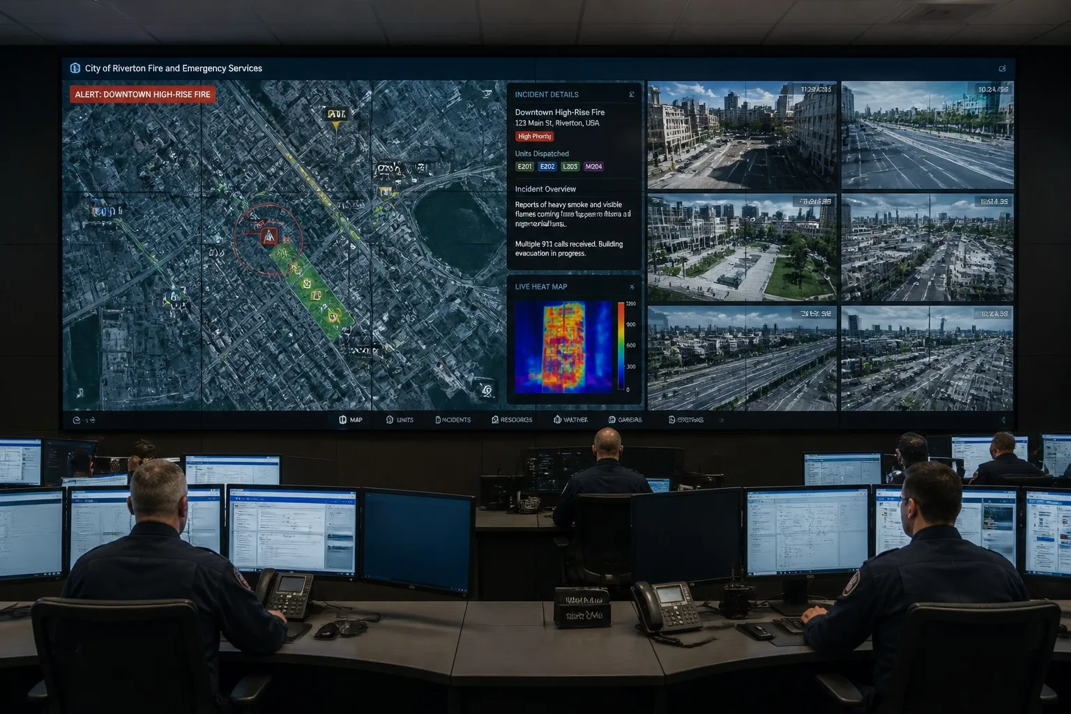 Centre de commandement de secours avec mur d'images LCD