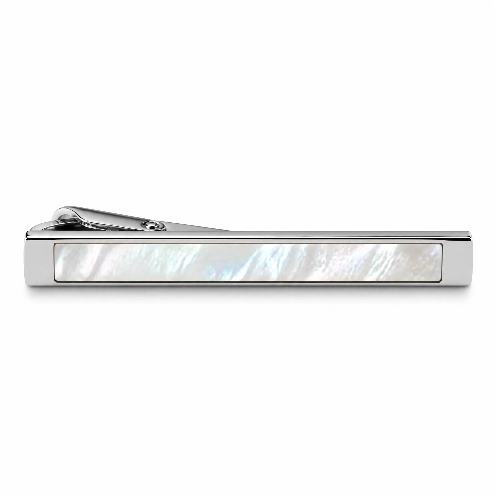 Mother of pearl tie clip front view on white background