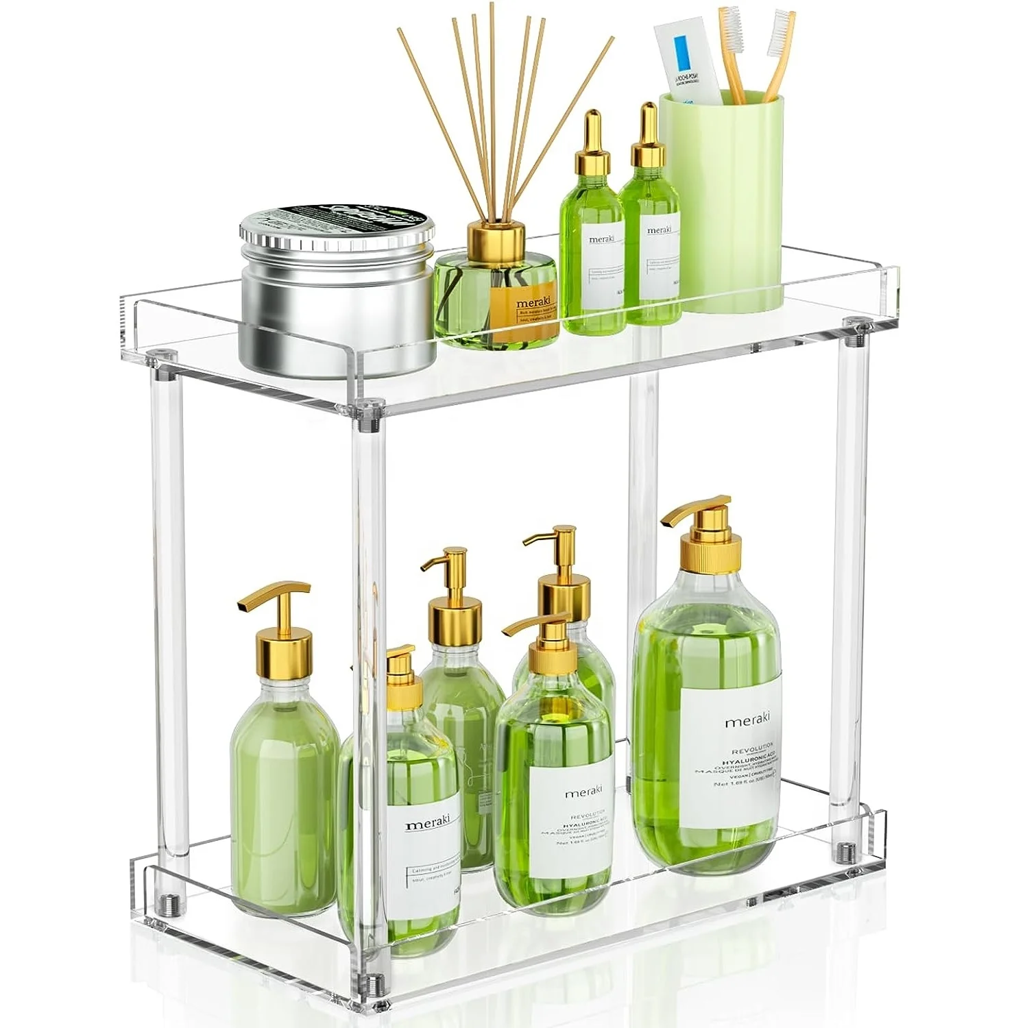 

Clear Acrylic Bathroom Countertop Organizer 2-Tier Tray Vanity Desktop Display Shelves Home Storage for Makeup Cosmetics Perfume