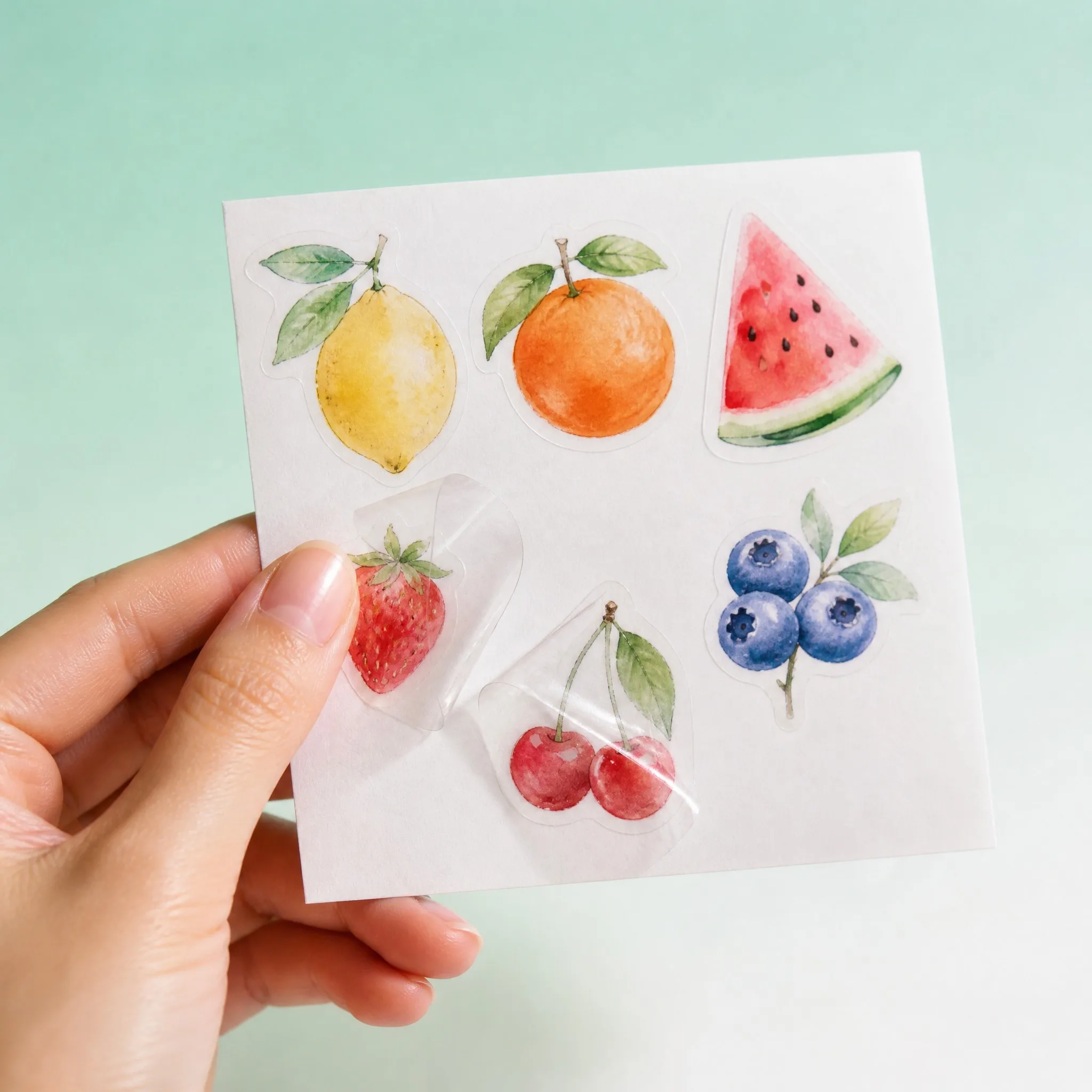 Hand peeling a clear sticker from the backing sheet